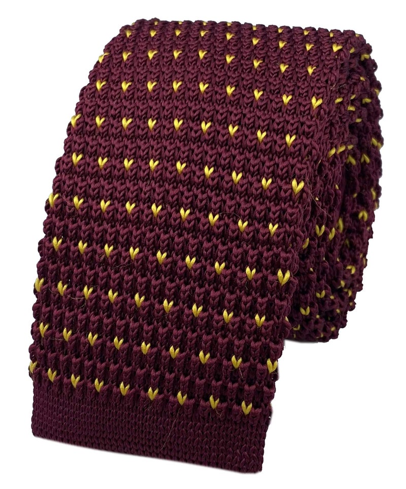 Elfeves Men Classic Burgundy Red R Patterned Woven Silk Ties Fashion Fitness Designer Cotton Neckties Neckwear - Image 1